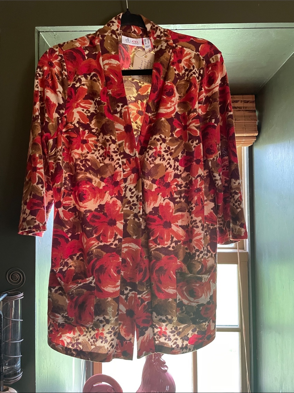 S floral open sweater